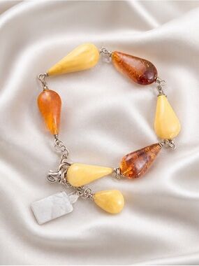 Yellow & Honey Amber Teardrop Bracelet - Elegant Women's Jewelry